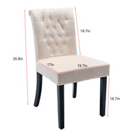 Tufted High Back Velvet Dining Chair Set of 2 Beige Solid Wood Frame Accent Chairs