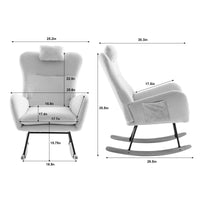 35.5 inch Rocking Chair with Pocket, Soft Teddy Fabric Rocking Chair for Nursery, Comfy Wingback Glider Rocker with Safe Solid Wood Base for Living Room Bedroom Balcony (TURMERIC)