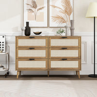 Modern 6 Drawer Wood Dresser Cabinet in Walnut Finish for Bedroom Storage