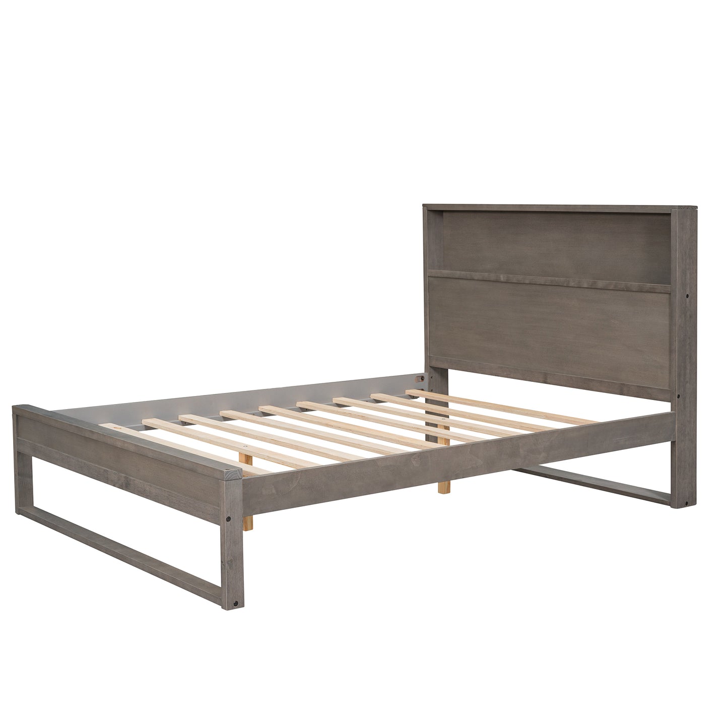 Full Size Platform Bed with Storage Headboard USB Ports and Sockets Antique Gray