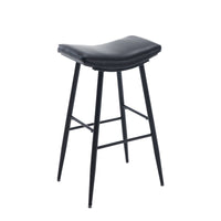 Counter Height Bar Stool Set of 2 PU Upholstered Breakfast Stools with Footrest for Kitchen Dining Room Island Black