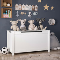 Kids Wooden Toy Box Storage with Safety Hinged Lid for Ages 2 and Up White
