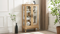 Elegant Oak Curio Cabinet with Glass Doors Adjustable Shelves Mirrored Back Lighted Display for Home Office