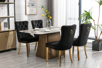 Modern High-end Tufted Solid Wood Velvet Upholstered Dining Chair Set of 2 with Golden Stainless Steel Legs and Nailhead Trim Black and Gold