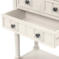 Slim Ivory White Console Table with 3 Storage Drawers and Bottom Shelf for Entryway or Living Room