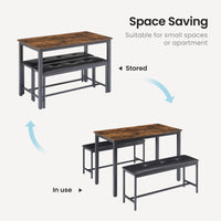 Industrial Rustic Dining Table Set with 2 PU Upholstered Benches for Kitchen and Living Room 43.3L x 23.6W x 29.9H