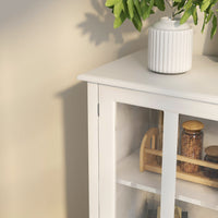 Buffet Storage Cabinet with Double Glass Doors Unique Bell Handle Stylish Home Furniture