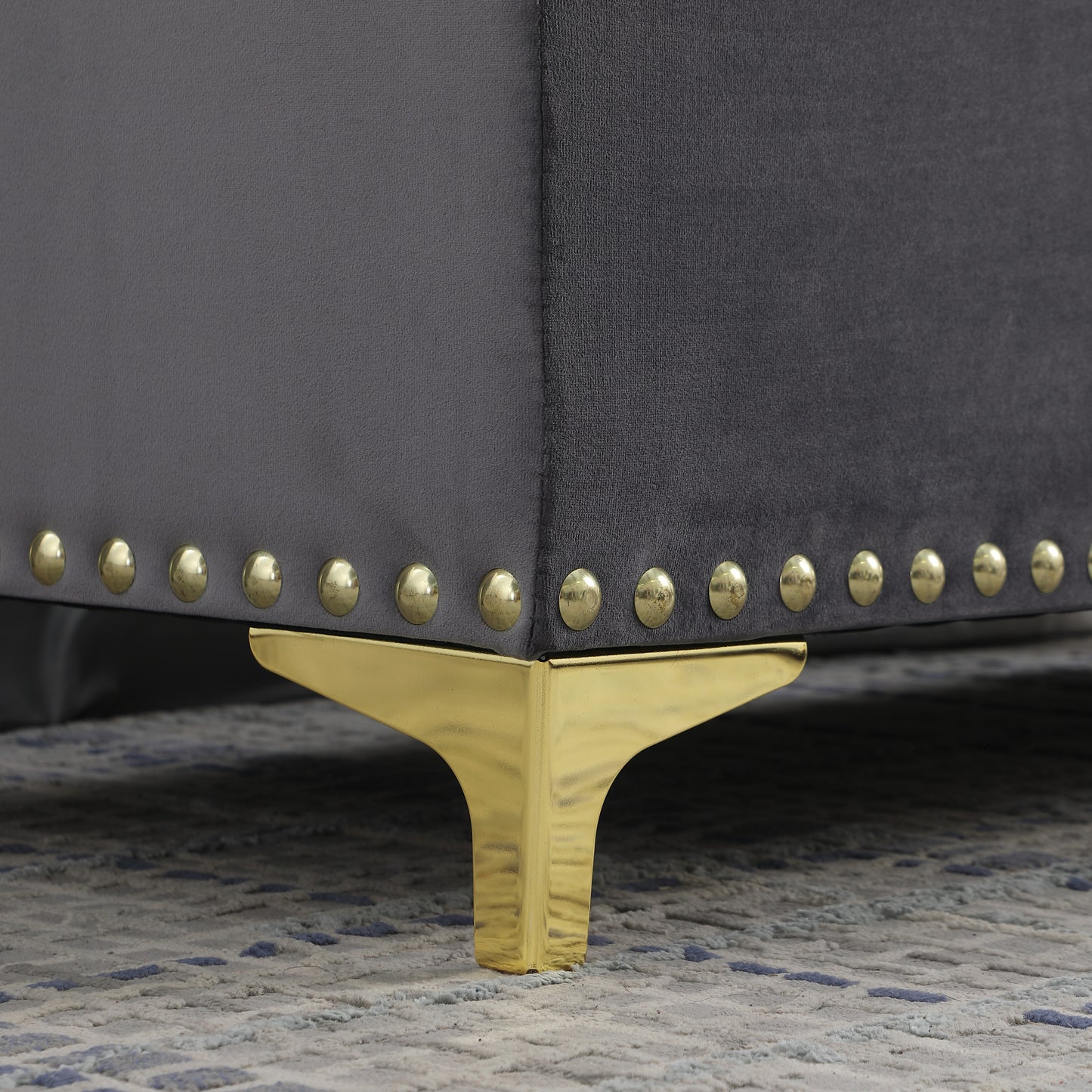 Large Storage Benches with Nailhead Trim Tufted Velvet 2 in 1 Combination for Living Room Entryway Hallway Bedroom Gold Legs 250lbs Capacity