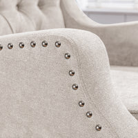 Vintage Brass Studded Accent Chair Set with Footrest Tufted Upholstered Armchair for Living Room Bedroom Reading