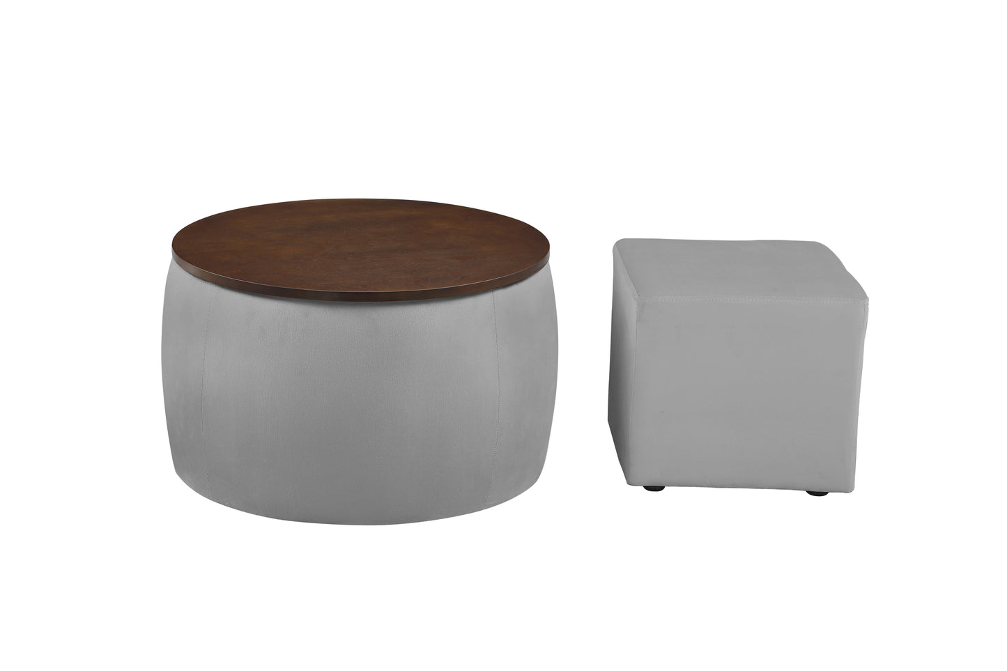 Round Ottoman Set with Storage 2 in 1 Coffee Table and Square Foot Rest Footstool for Living Room Bedroom Office