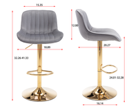 Chrome Footrest And Base Swivel Height Adjustable Mechanical Lifting Velvet + Golden Leg Simple Bar Stool,Set Of 2