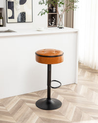 Adjustable Brown Faux Leather Bar Stool Set of 2 360° Swivel Armless Counter Height Chairs for Kitchen Dining Living Room