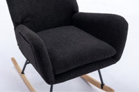 Black 35.5 Inch Soft Teddy Fabric Wingback Rocking Chair with Pocket Solid Wood Base for Nursery Living Room Bedroom