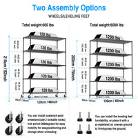 Heavy Duty 5 Tier Adjustable Storage Rack 6000lbs Metal Wire Shelving Unit with Wheels and Shelf Liners 82H x 48L x 24D Black