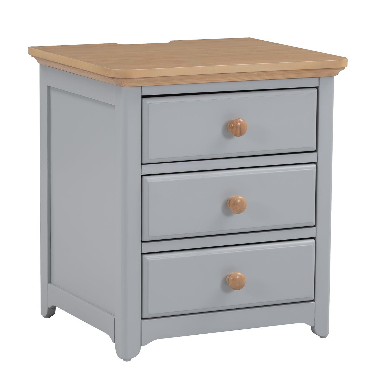 Wooden Nightstand with USB Charging Ports Three Drawers End Table for Bedroom Gray Natural Finish