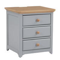 Wooden Nightstand with USB Charging Ports Three Drawers End Table for Bedroom Gray Natural Finish