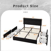 Black Queen Size Bed Frame with LED Lights USB Charging Station and Storage Drawers