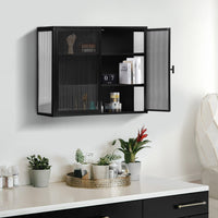 Modern Two-Door Wall Cabinet with Three-Tier Storage for Entryway Living Room Bathroom Dining Room Black 27.56 Inch