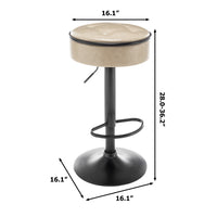 Khaki Faux Leather Adjustable Bar Stool Set of 2 360° Swivel Armless Counter Chairs with Metal Frame for Kitchen Dining Living Room