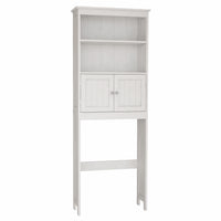 2-Tier Over The Toilet Storage Shelf Bathroom Spacesaver Organizer with 2 Doors Freestanding Wood Cabinet White