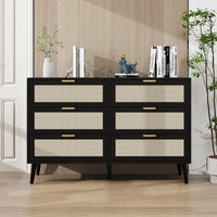 Modern 6 Drawer Dresser Black Wood Storage Cabinet for Bedroom or Living Room Furniture