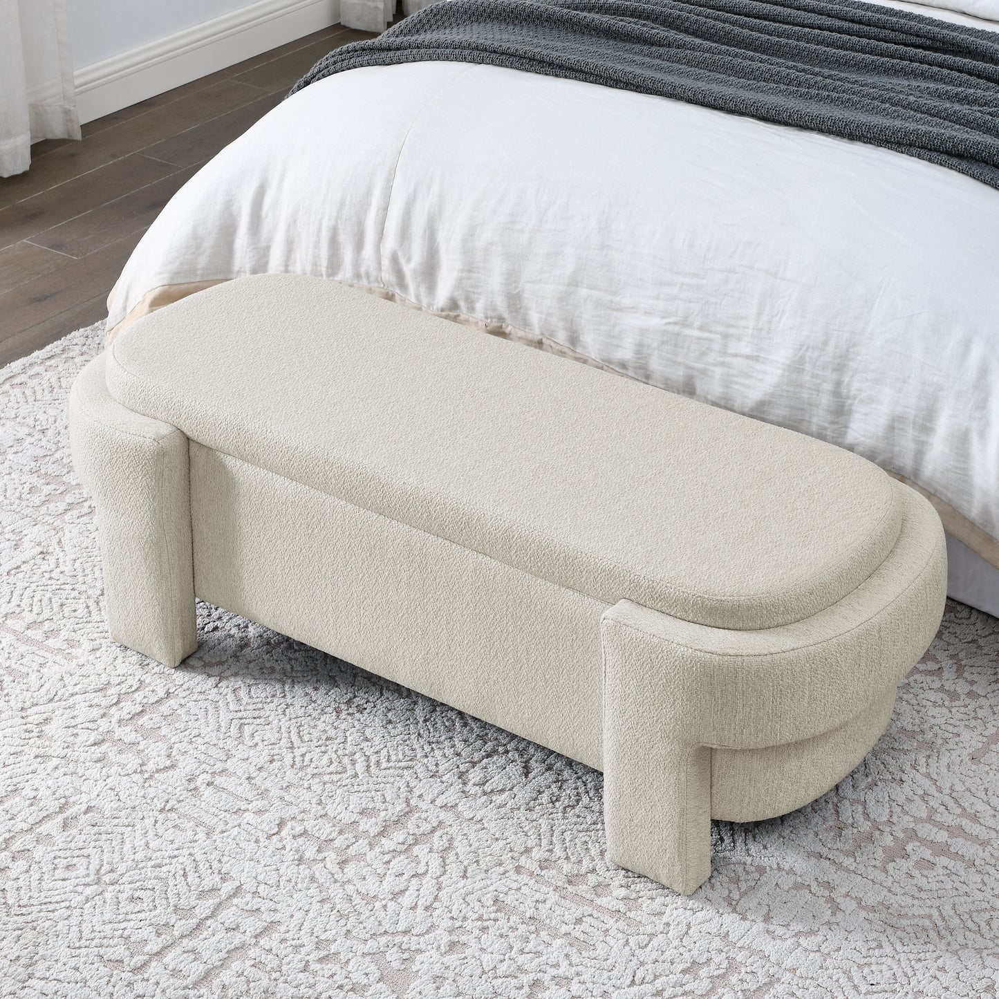 Linen Upholstered Storage Bench with Foam Padded Seat for Living Room Bedroom Entryway 51.5x20.5x17 250lbs Capacity