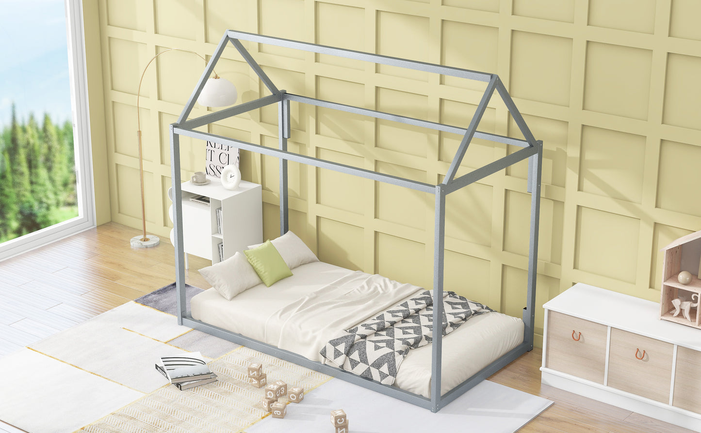 Metal House Shape Platform Bed, twin