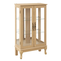 Elegant Oak Curio Cabinet with Glass Doors Adjustable Shelves Mirrored Back Lighted Display for Home Office
