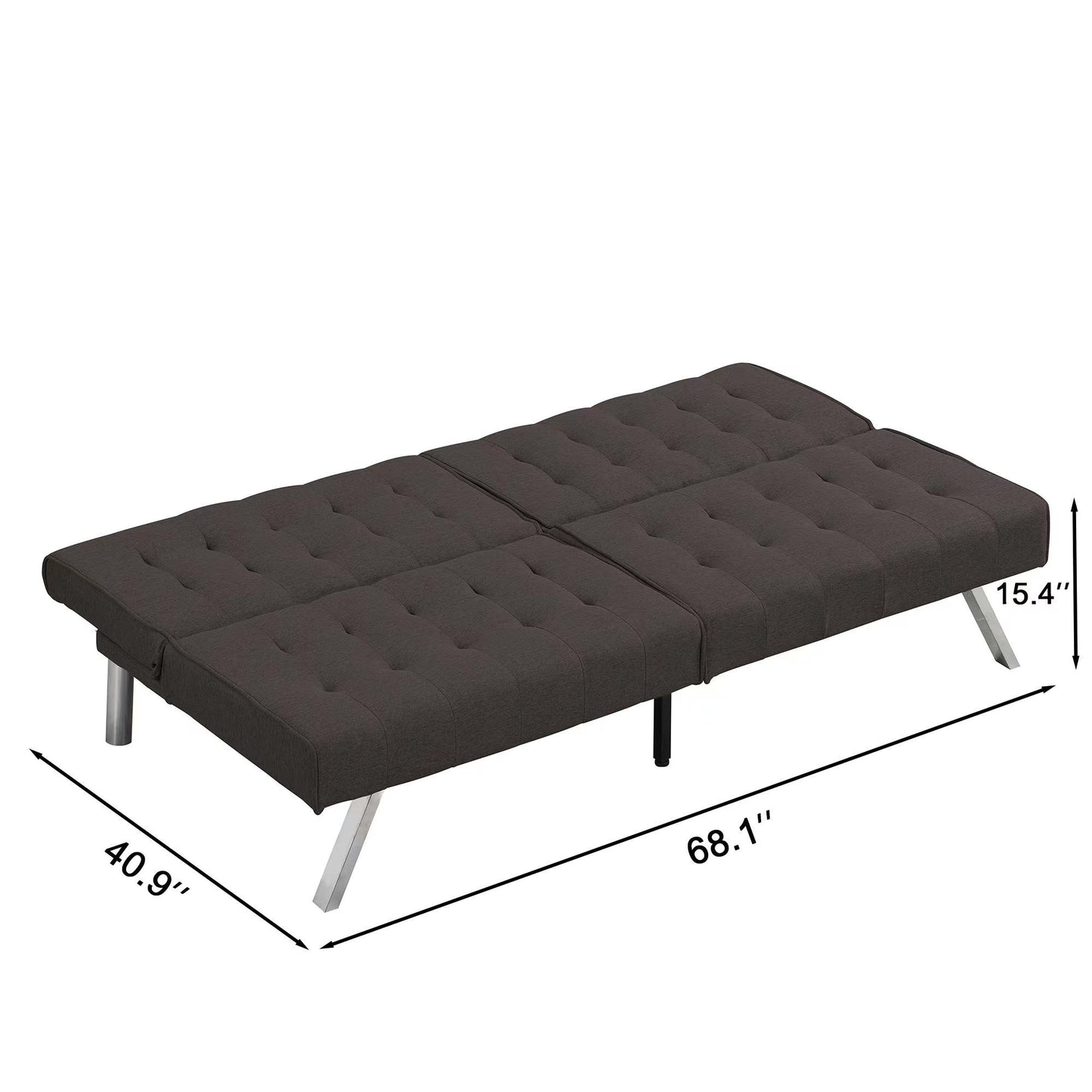 WOOD FRAME, STAINLESS LEG, FUTON, SOFA BED GREY