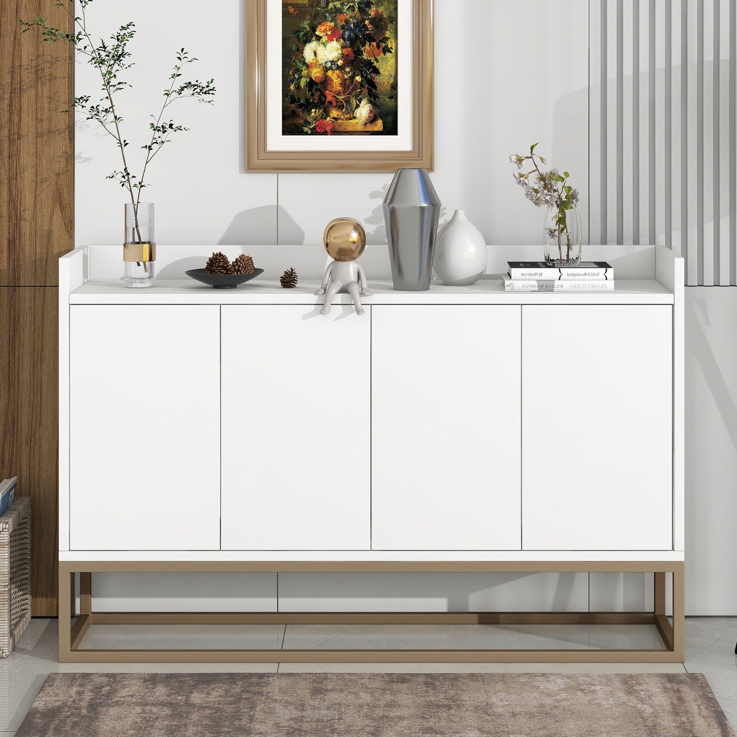 Modern Sideboard Elegant Buffet Cabinet Large Storage Space for Dining Room Entryway White