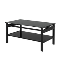 Modern Glass Lift Top Coffee Table with 2-Layer Design for Living Room Black Tempered Glass