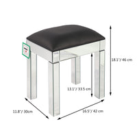 Mirrored Vanity Stool Makeup Bench PU Leather Cushioned Modern Dressing Chair for Bedroom Living Room Silver