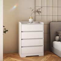 Modern 4 Drawer Dresser - Handle-Free White Wooden Chest, Waterproof Storage Cabinet for Bedroom, Living Room, Entryway, Office