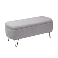 Grey Storage Ottoman Bench for End of Bed with Gold Legs Modern Faux Fur Upholstered Padded Entryway Bench for Living Room Bedroom