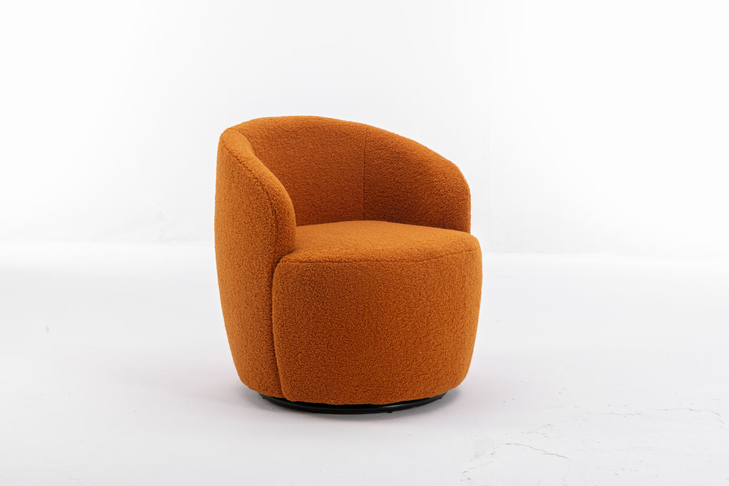 Teddy Fabric Swivel Accent Armchair Barrel Chair with Black Metal Ring Caramel Color