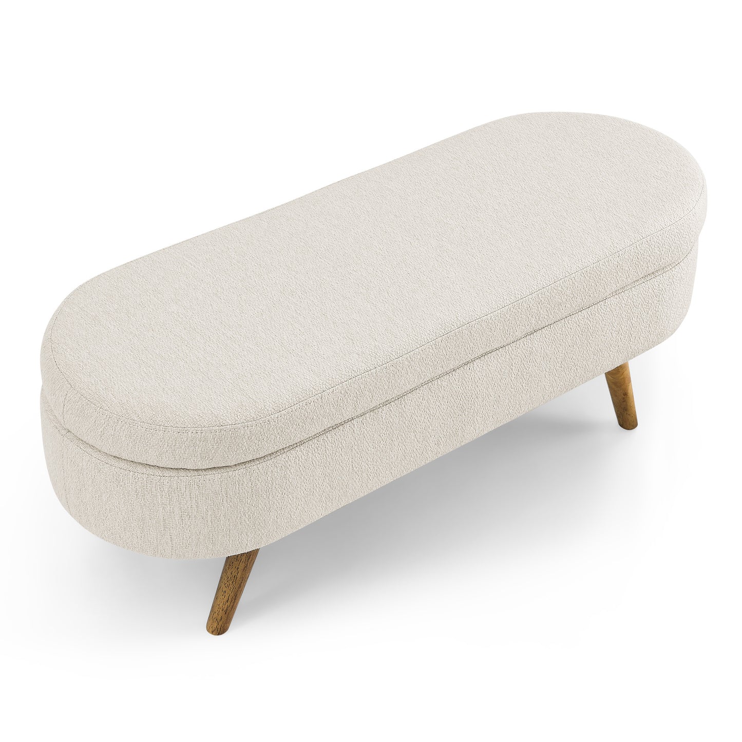 Ottoman Storage Bench with Rubber Wood Legs Beige Upholstered Furniture 43.5 Inchx16 Inchx16 Inch for Living Room Bedroom Entryway