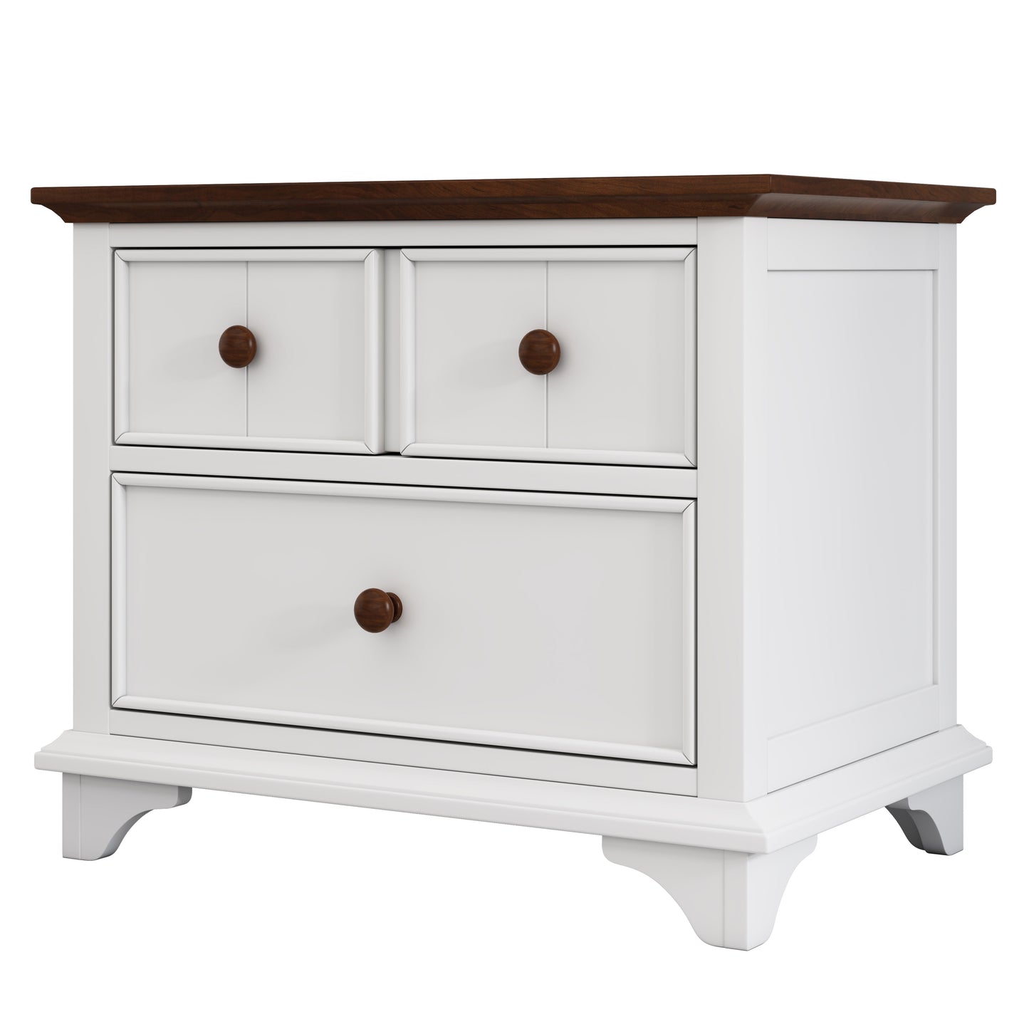 Wooden Two-Drawer Nightstand for Kids Bedroom Living Room End Table White Walnut Finish