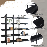 5 Tier Bookcase Home Office Open Bookshelf, Vintage Industrial Style Shelf With Metal Frame, MDF Board