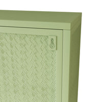 Modern Two-Door Wall Cabinet with Three-Tier Storage for Entryway Living Room Bathroom Dining Room Green Woven Pattern Design