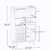 Living Room White Wine Cabinet with Removable Wine Rack and Glass Door Storage for Wine Glasses