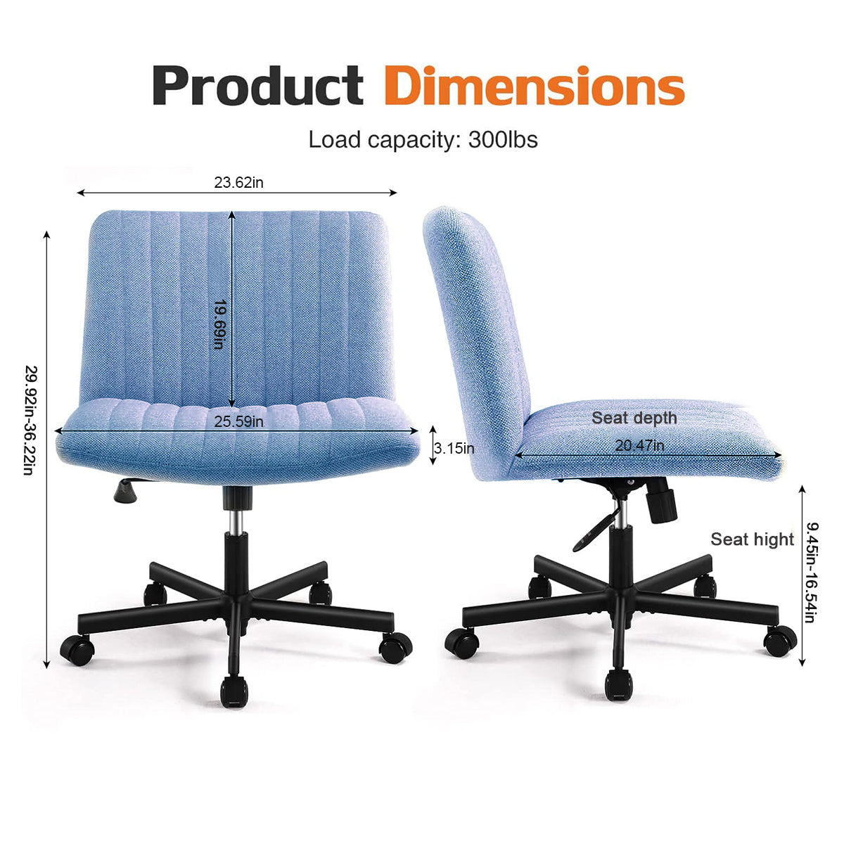 Armless Swivel Home Office Chair Sit Cross-legged Ergonomic Design Adjustable Height Comfortable Seating