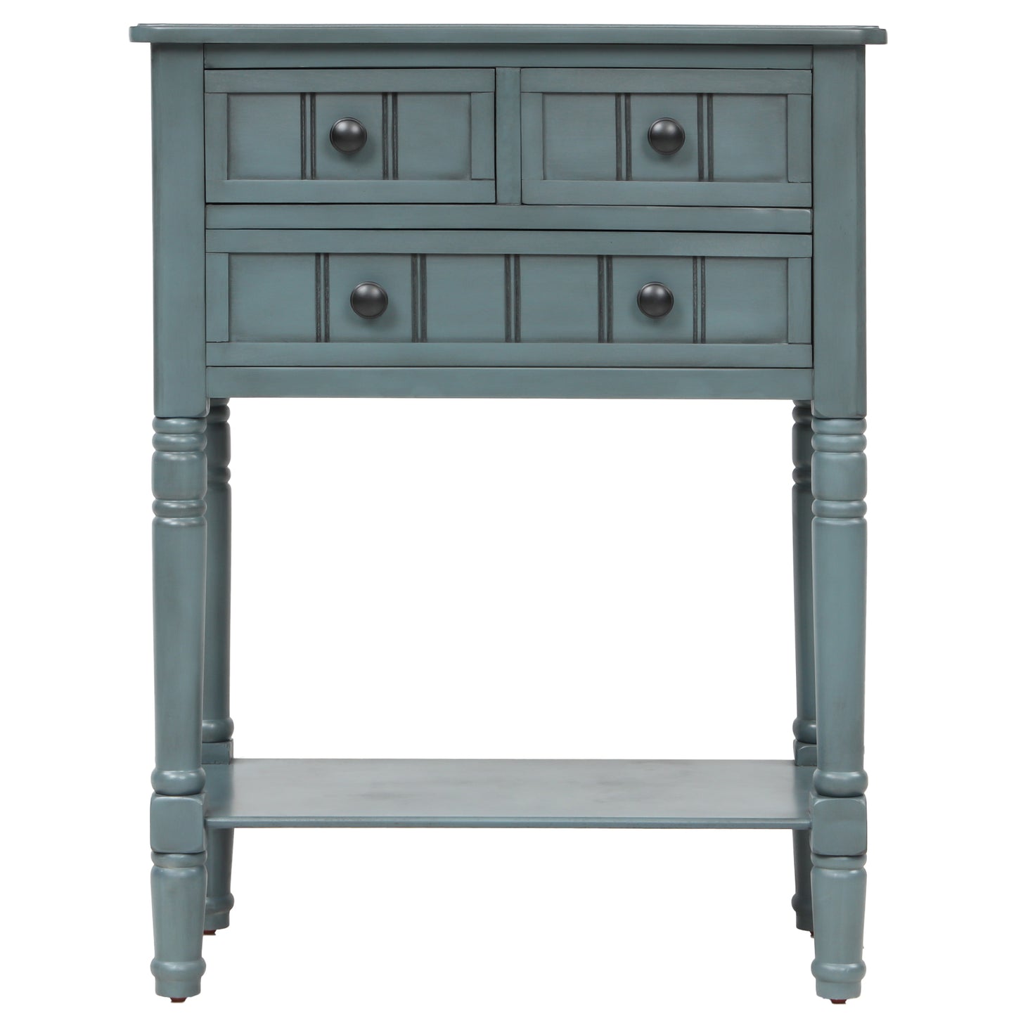 Narrow Console Table with Three Storage Drawers and Bottom Shelf for Living Room Easy Assembly Navy