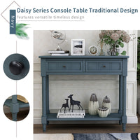 Traditional Console Table with Two Drawers and Bottom Shelf in Navy Finish