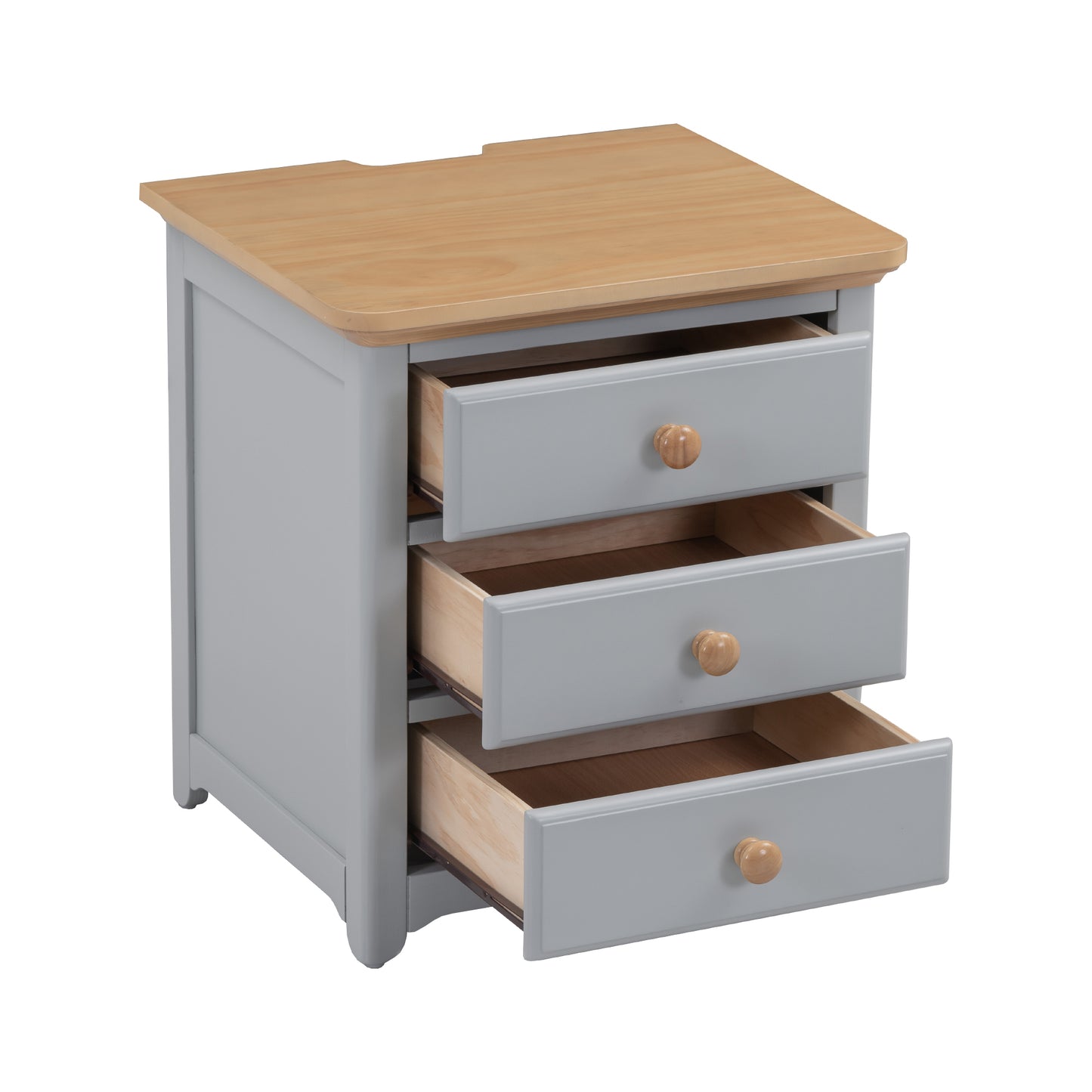 Wooden Nightstand with USB Charging Ports Three Drawers End Table for Bedroom Gray Natural Finish