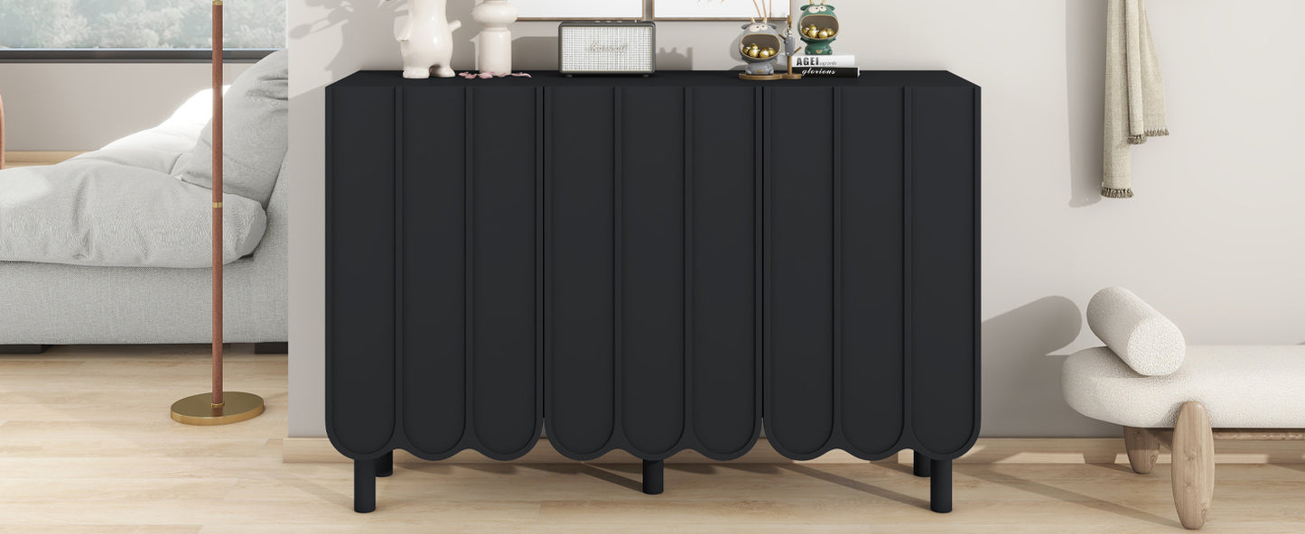Cream Minimalist Shoe Cabinet with 5 Solid Wood Legs Adjustable Shelves Wave Door Design for Living Room Storage Black