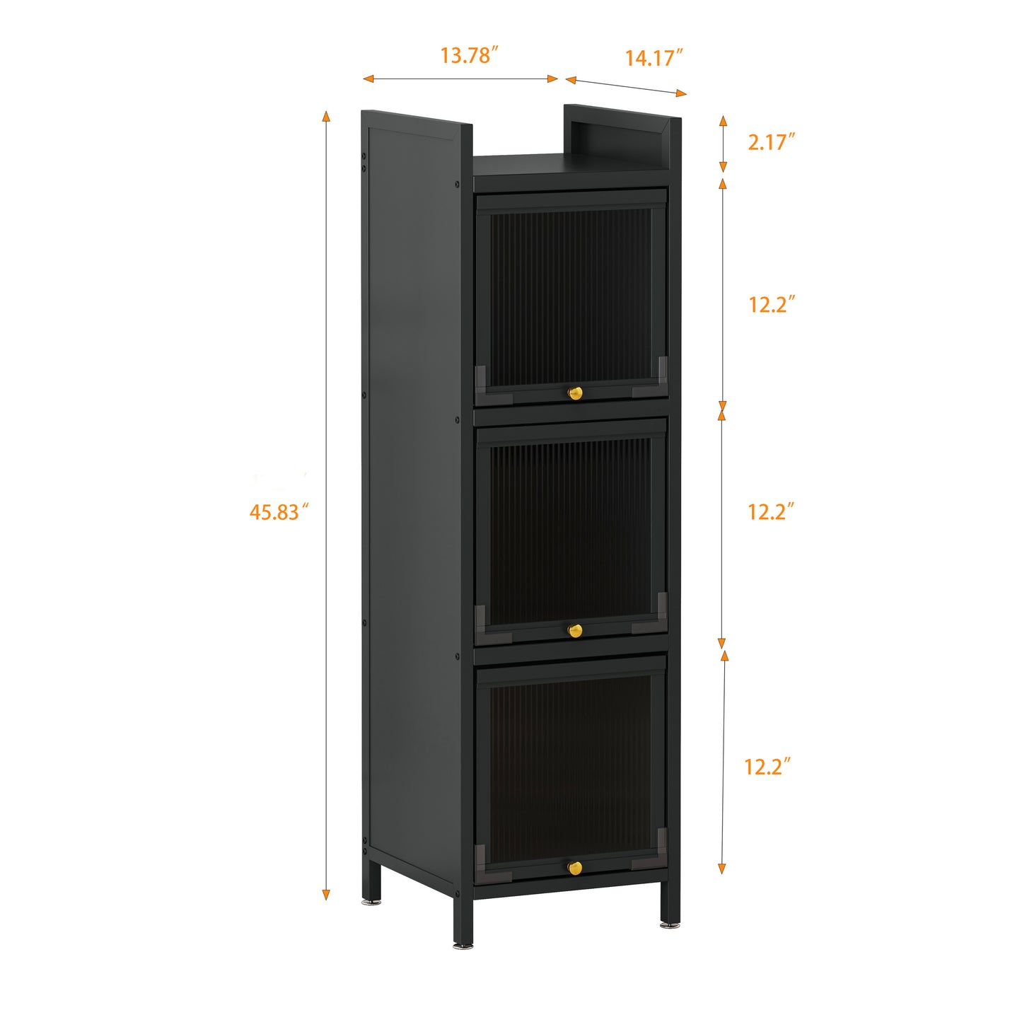 Modern Three-Tier Glass Door Cabinet with Four-Tier Storage for Entryway Living Room Bathroom Dining Room Matte Gray