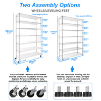 7 Tier Heavy Duty Wire Shelving Unit 2450 LBS Capacity Height Adjustable Metal Storage Shelves with Wheels for Garage and Kitchen