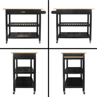 Mobile Kitchen Island Cart with Lockable Wheels Rubber Wood Top Black Design Perfect for Entertaining