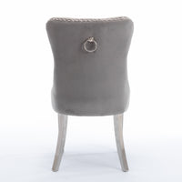 Modern High-end Tufted Solid Wood Velvet Upholstered Dining Chair with Chrome Legs and Nailhead Trim Set of 2 Gray