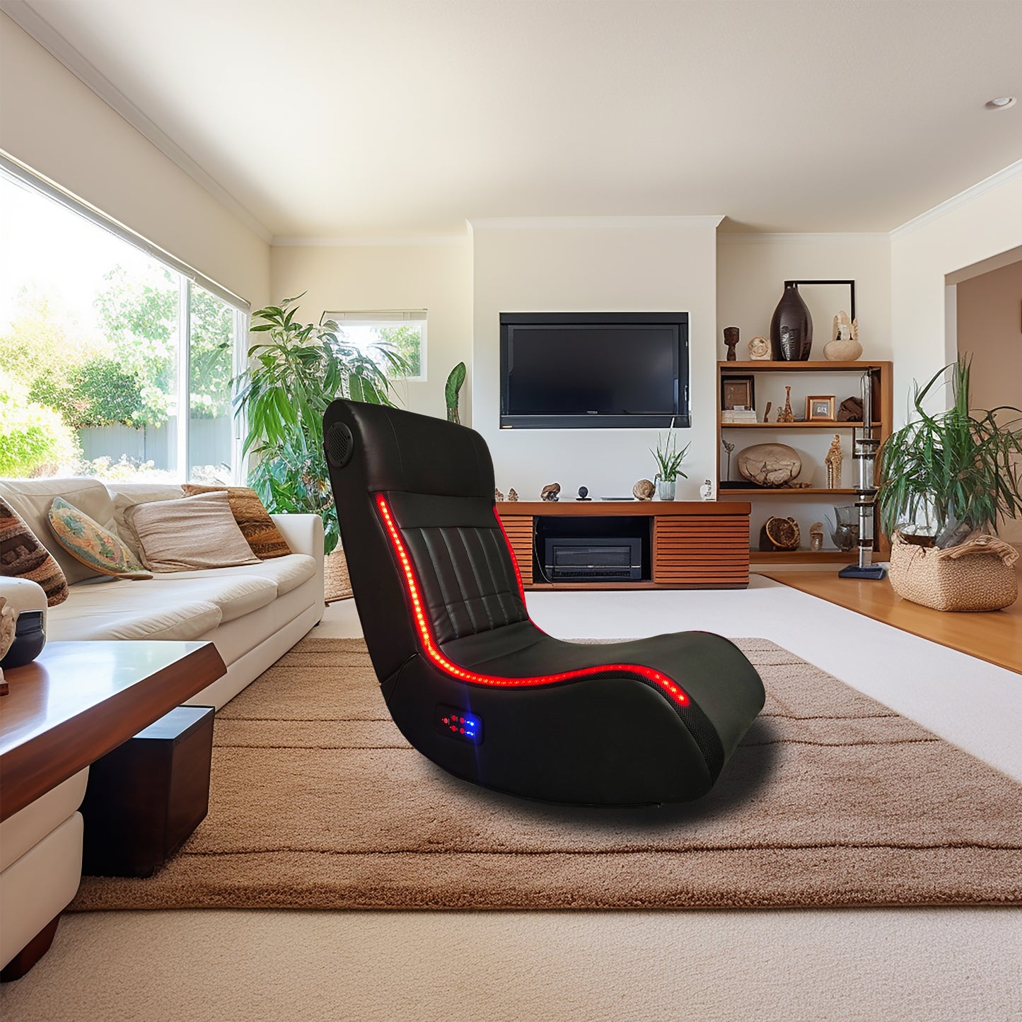 Foldable Gaming Chair with Speakers LED Lighting Bluetooth Music Vibration Massage USB Charging Port